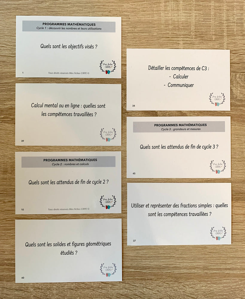 FLASHCARDS PROGRAMMES MATHÉMATIQUES - Mes fiches CRPE